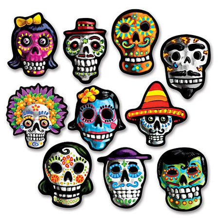 Mini Day Of The Dead Cutouts Assorted Designs 121cm Pack Of 10