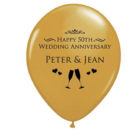 Add Your Names Personalised Balloons Pack Of 50 Golden Anniversary