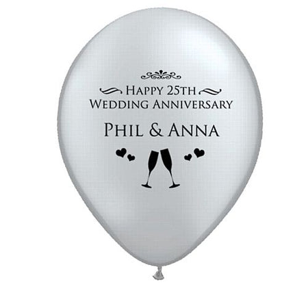 Add Your Names Personalised Balloons Pack Of 50 Silver Anniversary