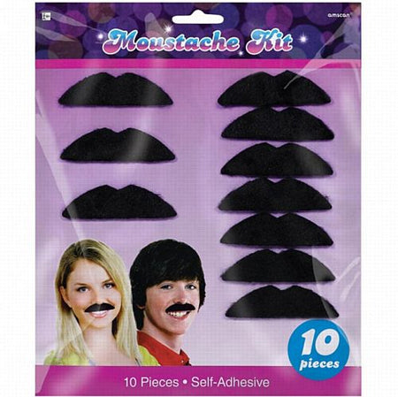 70s Disco Black Moustaches Pack 10