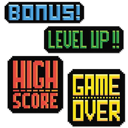 8 Bit Action Sign Cutouts 36cm Pack Of 4