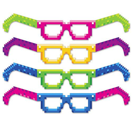 8 Bit Pixel Glasses Pack Of 4