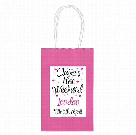 Personalised Hen Party Paper Bags Hot Pink Pack Of 4