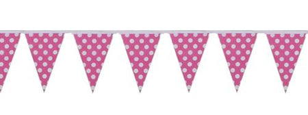 Pink And White Polka Dot Cloth Flag Bunting 10m 24 Flags