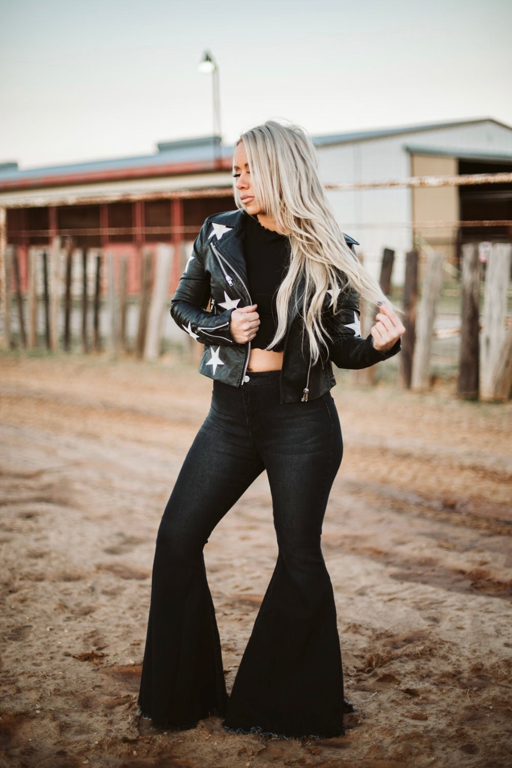 olivaceous star leather jacket