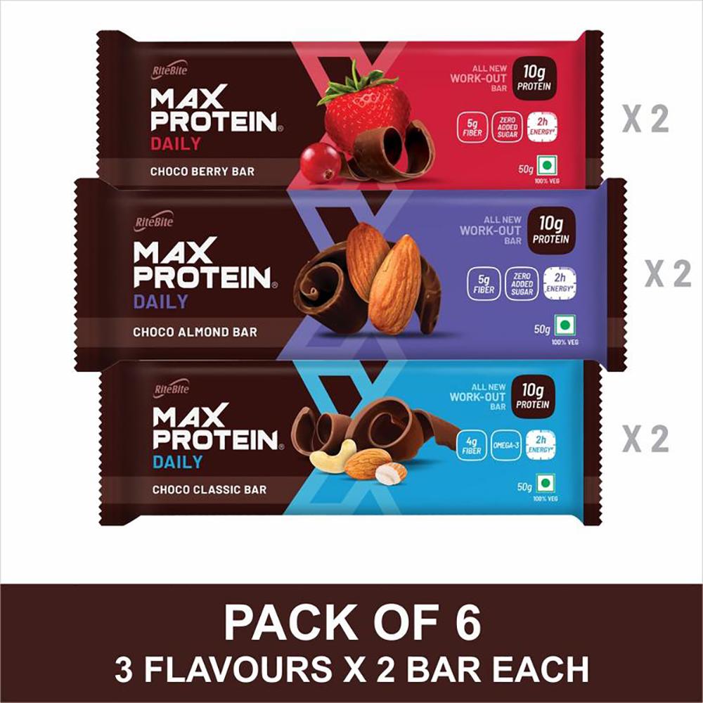 Max Protein Daily Variety Bars Pack Of 6 Ritebite Max Protein