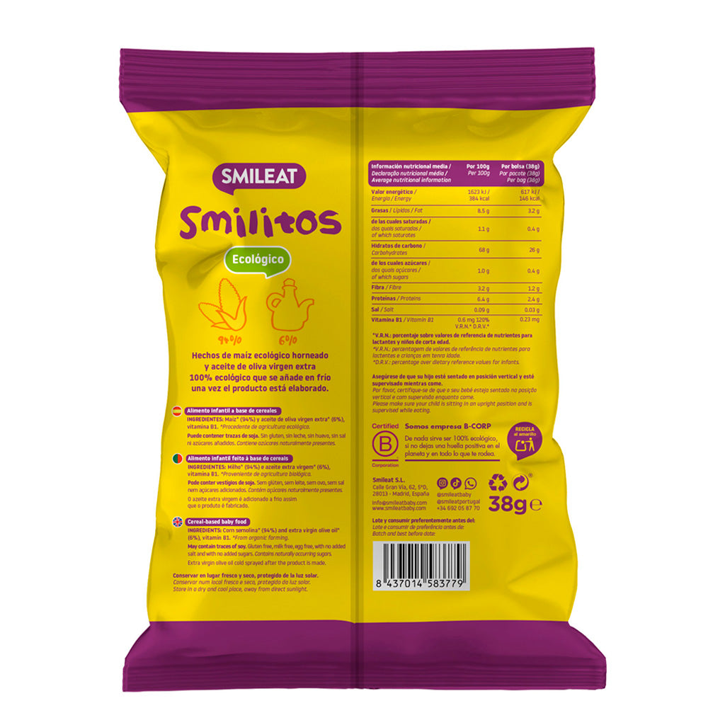 Comprar Smilitos snacks con fresa y plátano ecológico, sin gluten desde 8  meses bolsa 25 g 0% azúcares añadidos y sin sal añadida · SMILEAT ·  Supermercado Supermercado Hipercor