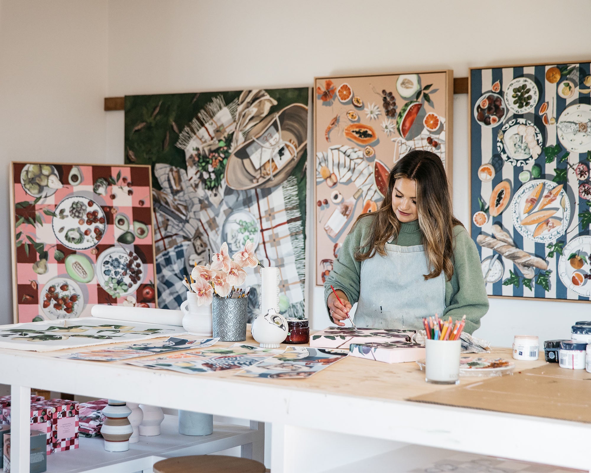 Whitney working in her studio