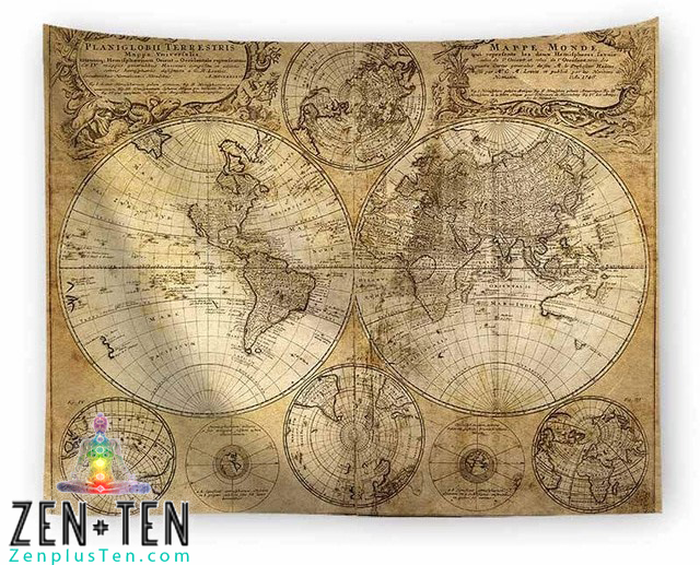 small world map tapestry