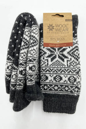 Wool Wear Traditional Scandinavian Star 60% Wool Socks, Charcoal/White - Irma's Finland House