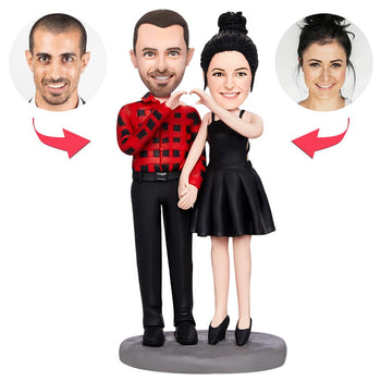 Valentines Gift Couple Hands in Heart Pose Custom Bobblehead with Engraved Text - Myphotomugs