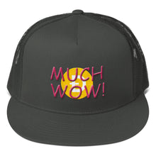 Load image into Gallery viewer, Much Wow! Dogecoin Style Text Partial 3D Puff, Mesh Back Snapback Hat CHARCOAL GRAY