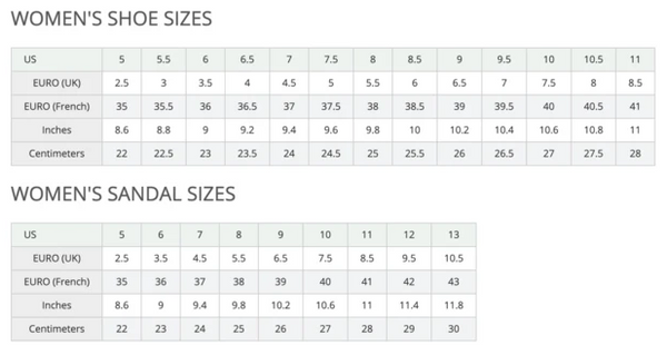 size chart – Sole To Soul Footwear 