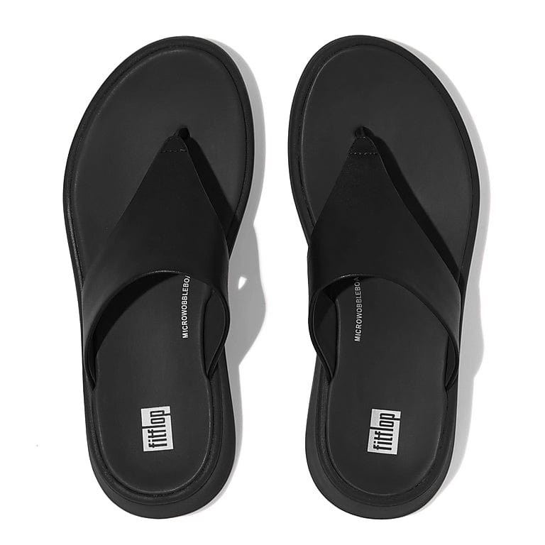 Fitflop Womens F-Mode Leather Flatform Toe-Post Sandals- All Black ...