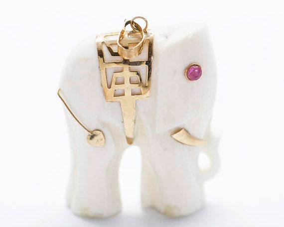 Gorgeous Carved Elephant Pendant with Ruby