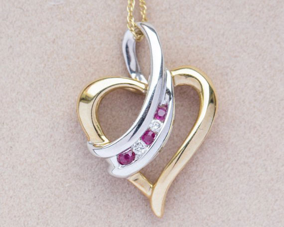 Ruby Heart Pendant with White and Yellow Gold