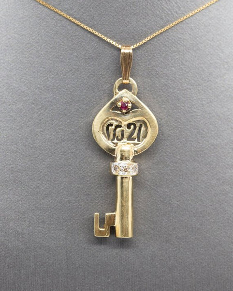 Vintage Art Nouveau Key Pendant With Ruby Accent