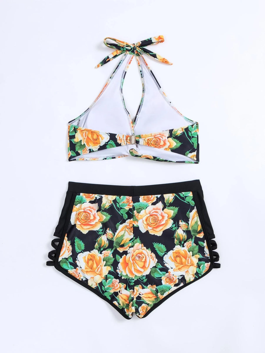 Floral Twist Halter Bikini Shorts Set – Lagoonlab