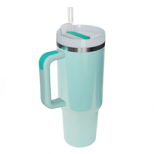 Stainless Steel Rhinestone Tumbler With Straw And Handle - Temu