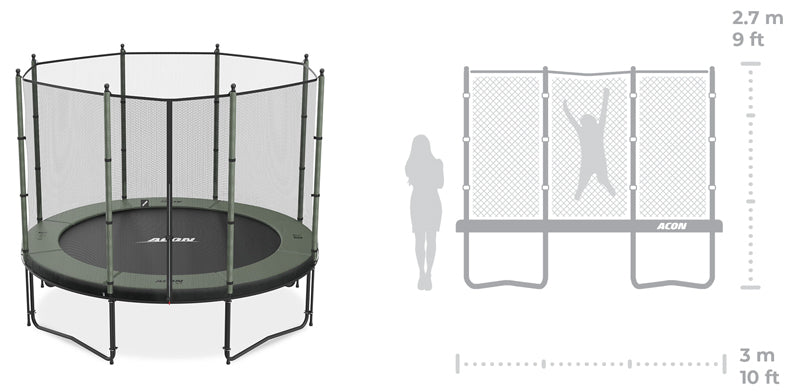 Acon Air 10ft/3m trampoline package and it's scale measurements