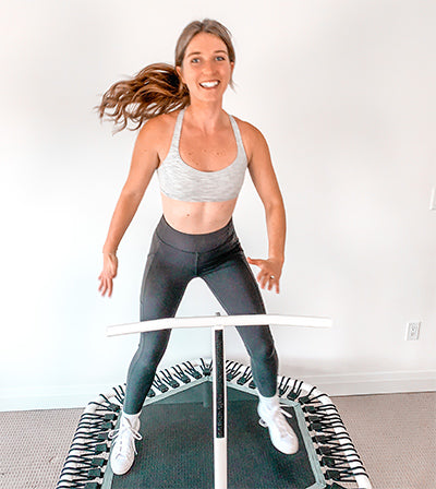 Sydney Ross rebounding on a ACON mini fitness trampoline