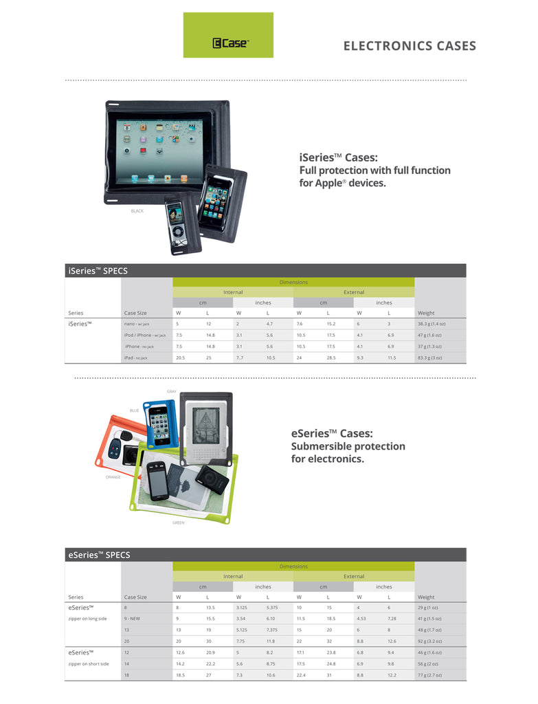 ecase size chart