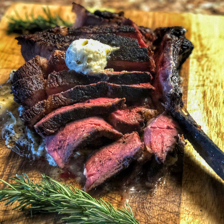 reverse seared tomahawk steak