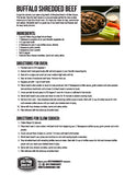 A downloadable recipe card for Buffalo Shredded Beef