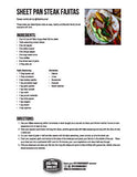 An image of the recipe card for sheet pan steak fajitas