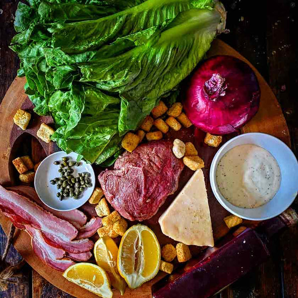 Ingredients for summer salad with steak recipe