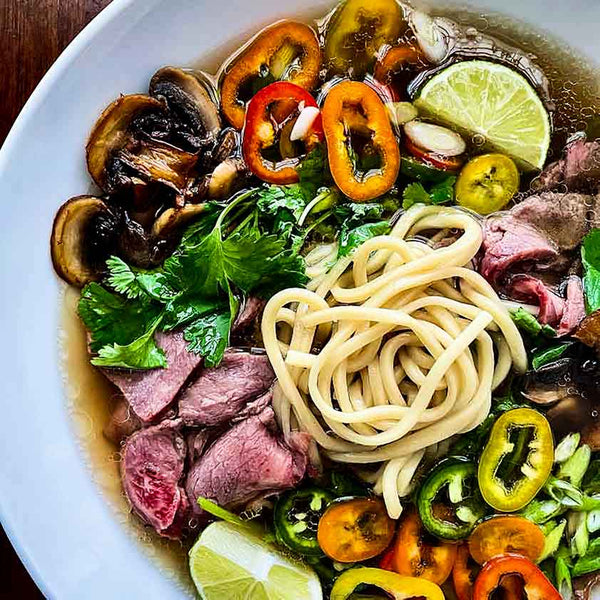 Beef Pho with homemade ramen noodles