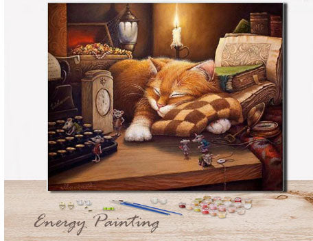 Acheter Kit Peinture Par Numero D Art Adulte Chat Qui Dort En Boule Energypainting