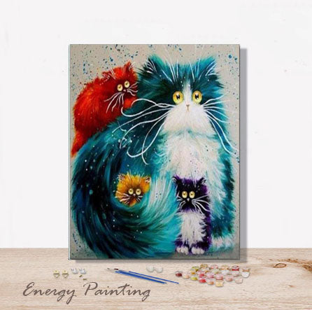 Acheter Kit Peinture Par Numero D Art Adulte Droles De Chats Colores Energypainting