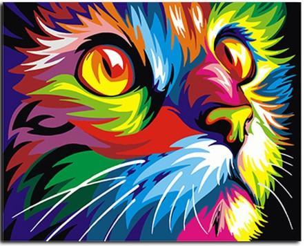 Chat Multicolor Pop Art Kit Peinture Par Numero Adulte Energypainting