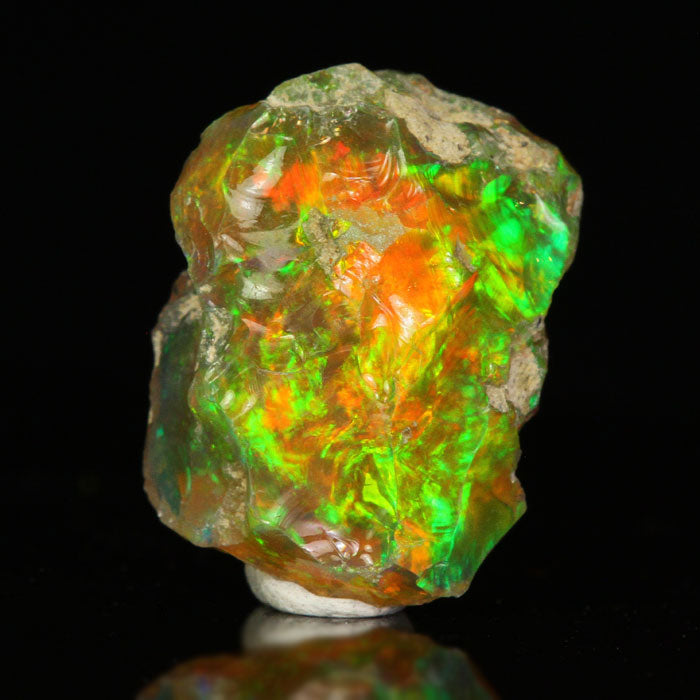 14.75ct Vibrant Green & Orange Flashed Ethiopian Opal Rough - Mineral Mike