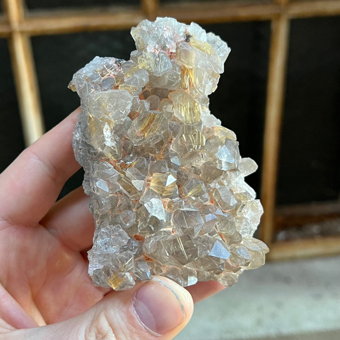 220g Hematite Coated Quartz Crystal Cluster - Mineral Mike