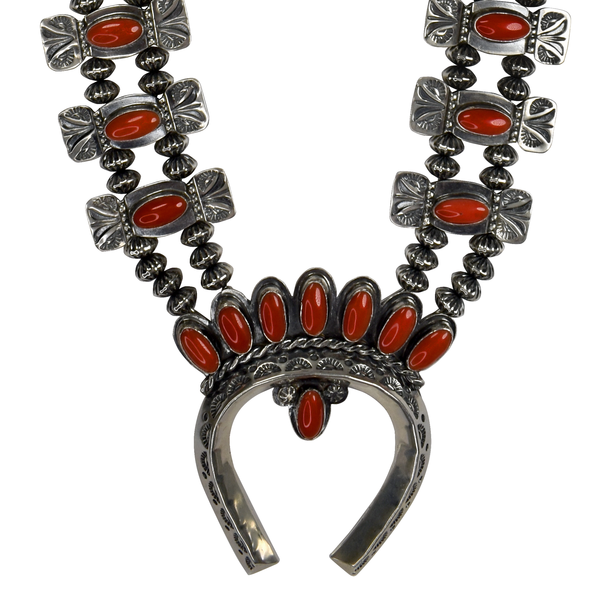 Vintage Navajo Sterling Silver Red C0ral Squash Blossom Necklace | Squash  blossom necklace, Turquoise, Turquoise sterling silver