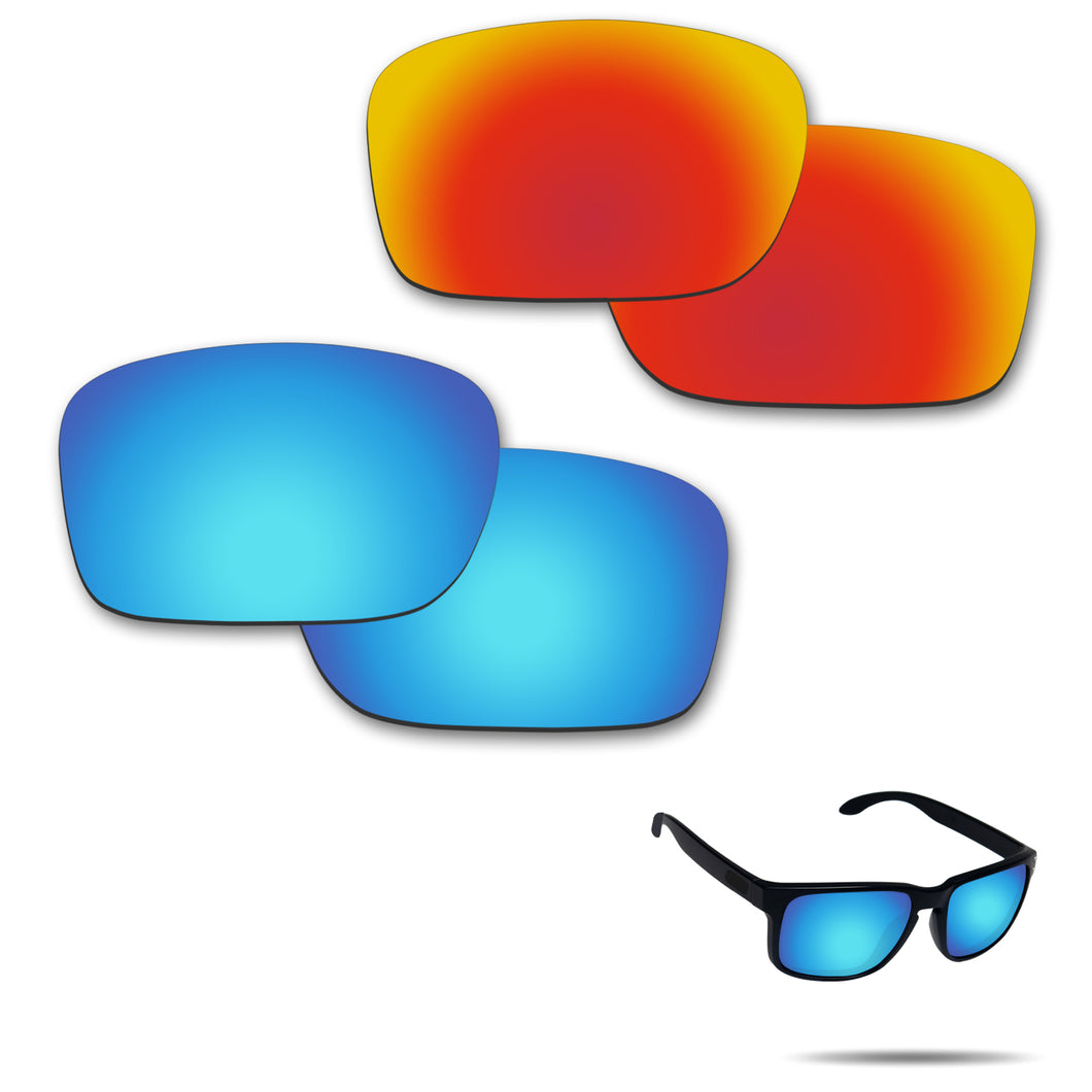 Fiskr Polarized Replacement Lenses for Oakley Holbrook Sunglasses 2 Pair Combo Pack - Ice Blue & Fire Red