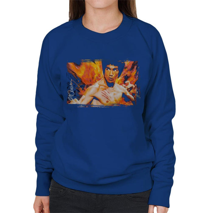 Sidney Maurer Original Portrait Of Bruce Lee Flames Enter The Dragon Womens Sweatshirt - Womens Sweatshirt
