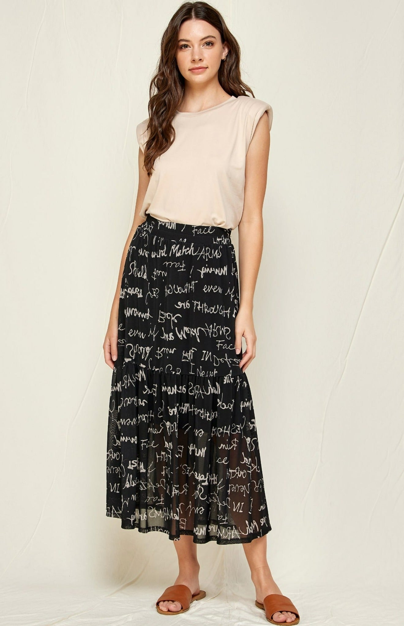 Bebe Calligraphy Print Mesh Maxi Skirt Prettify Co Boutique