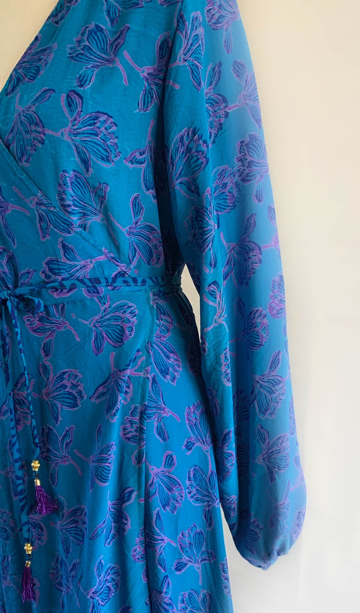 Anika Dress - 100% Silk - Blue Floral - S/M – Bhuvani Bazaar