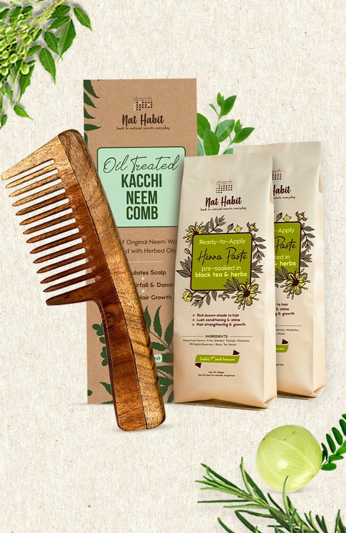 <strong>Wide Tooth Comb & & Henna Paste</strong> <br><i>Combo for Henna Care</i> - Nat Habit