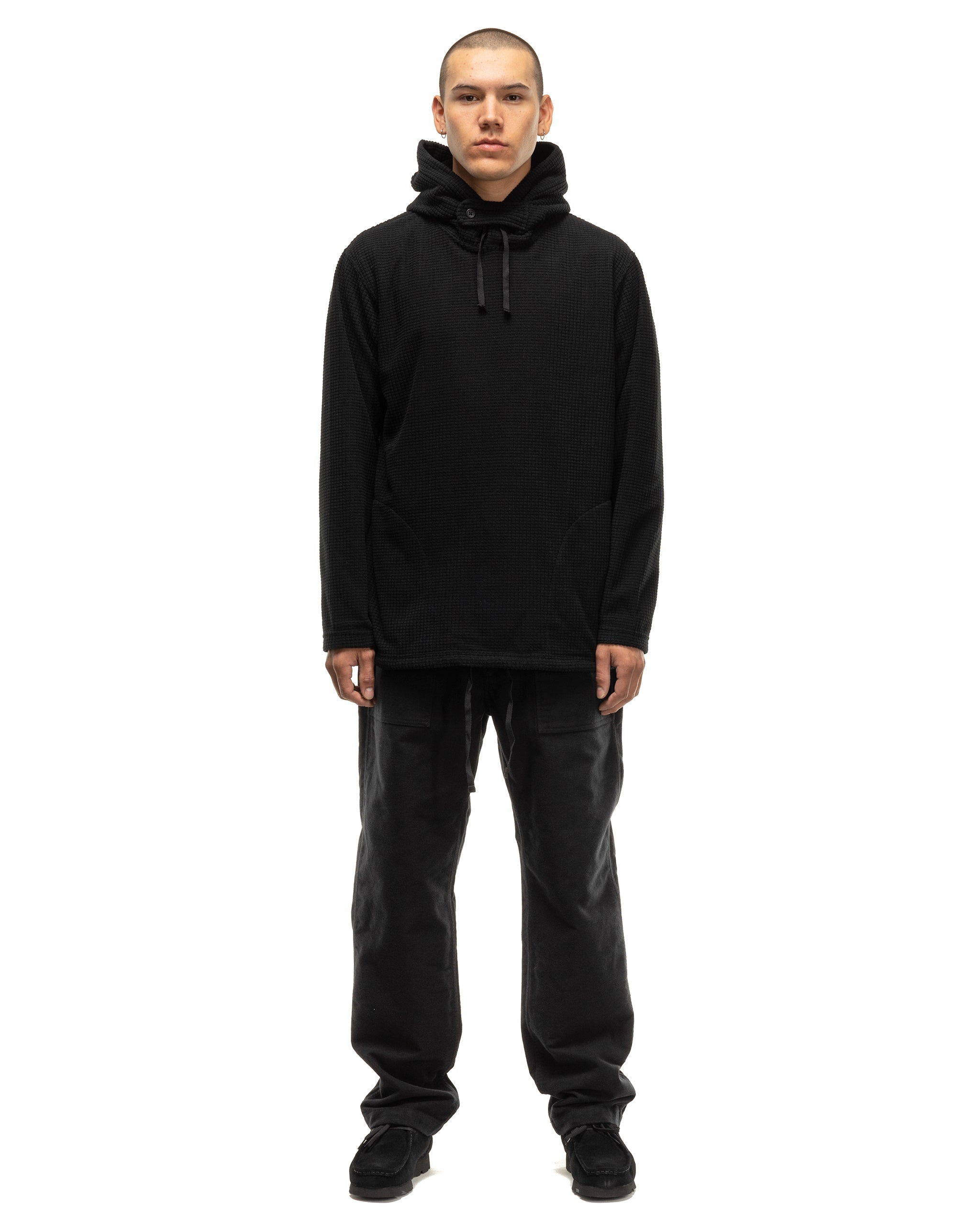 Long Sleeve Hoody Polyester Waffle Black