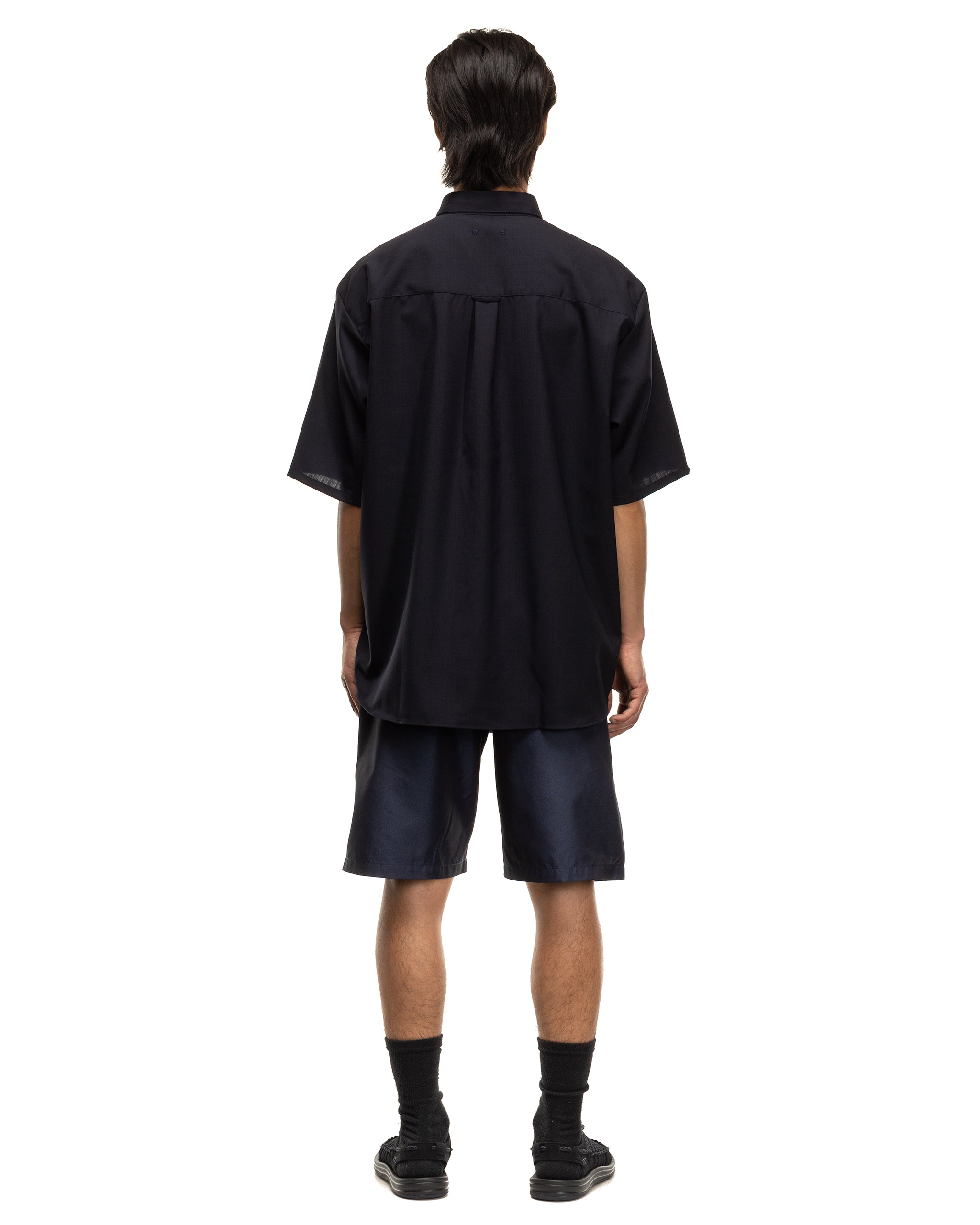 Wool S/S Regular Collar Baggy Shirt Navy | HAVEN