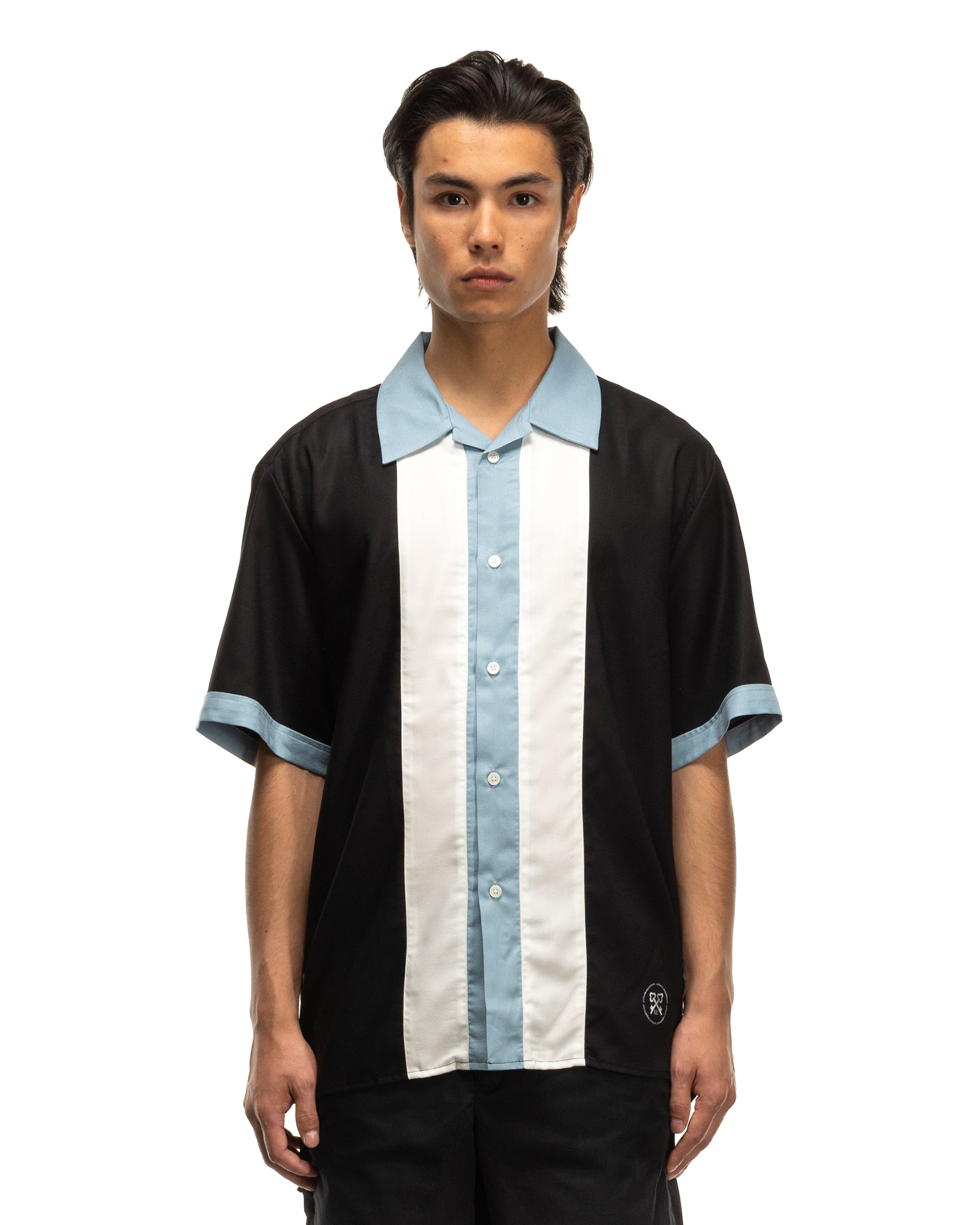 Washable Rayon S/S Open Collar Shirt Black