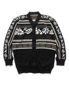 Floral Jacquard Knit Cardigan Black x White