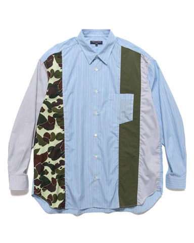 Multi Pattern Stripe Shirt Sax/ Green | HAVEN