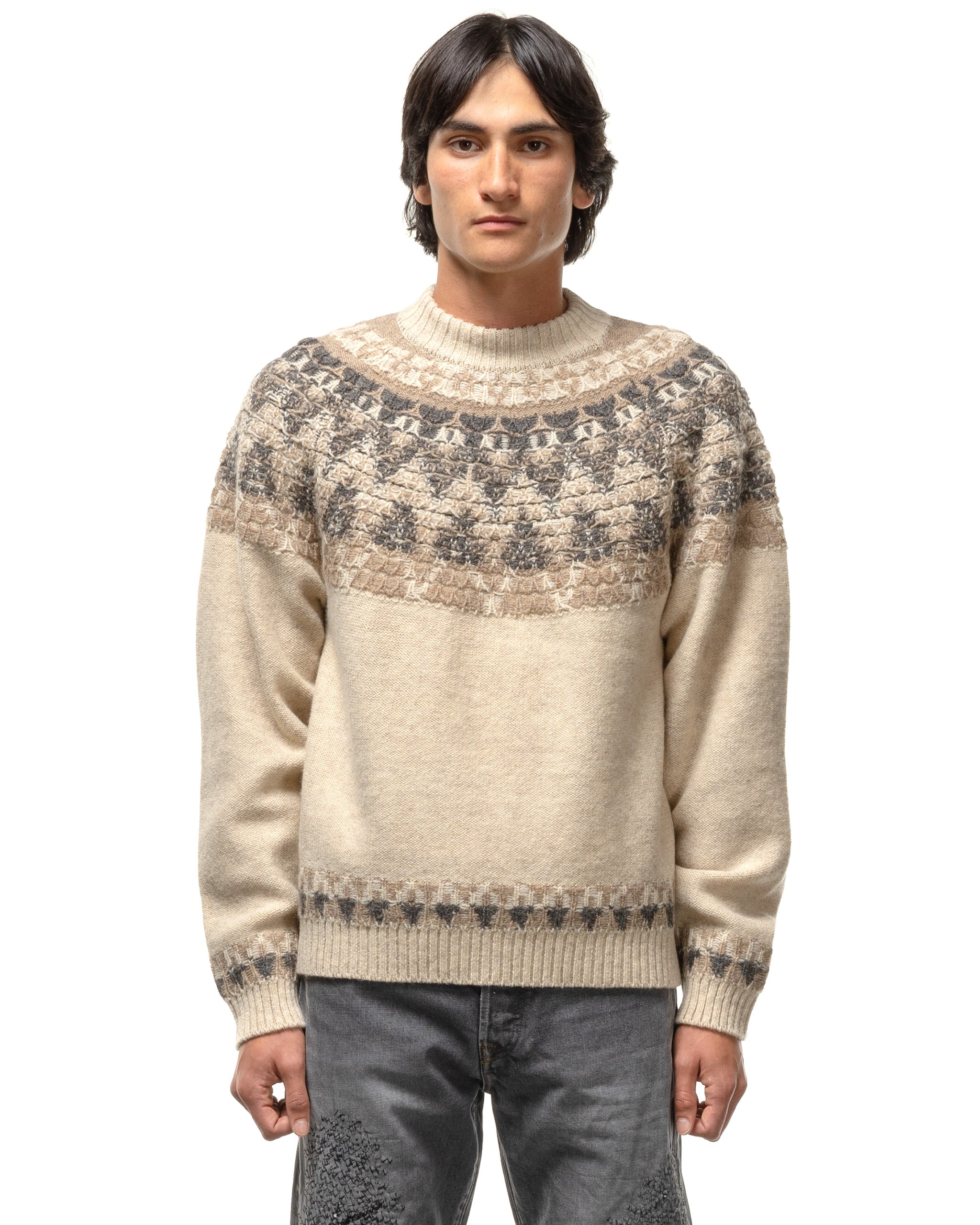 5G Wool NORDIC SMILIE Patch Raglan Sweater Ecru