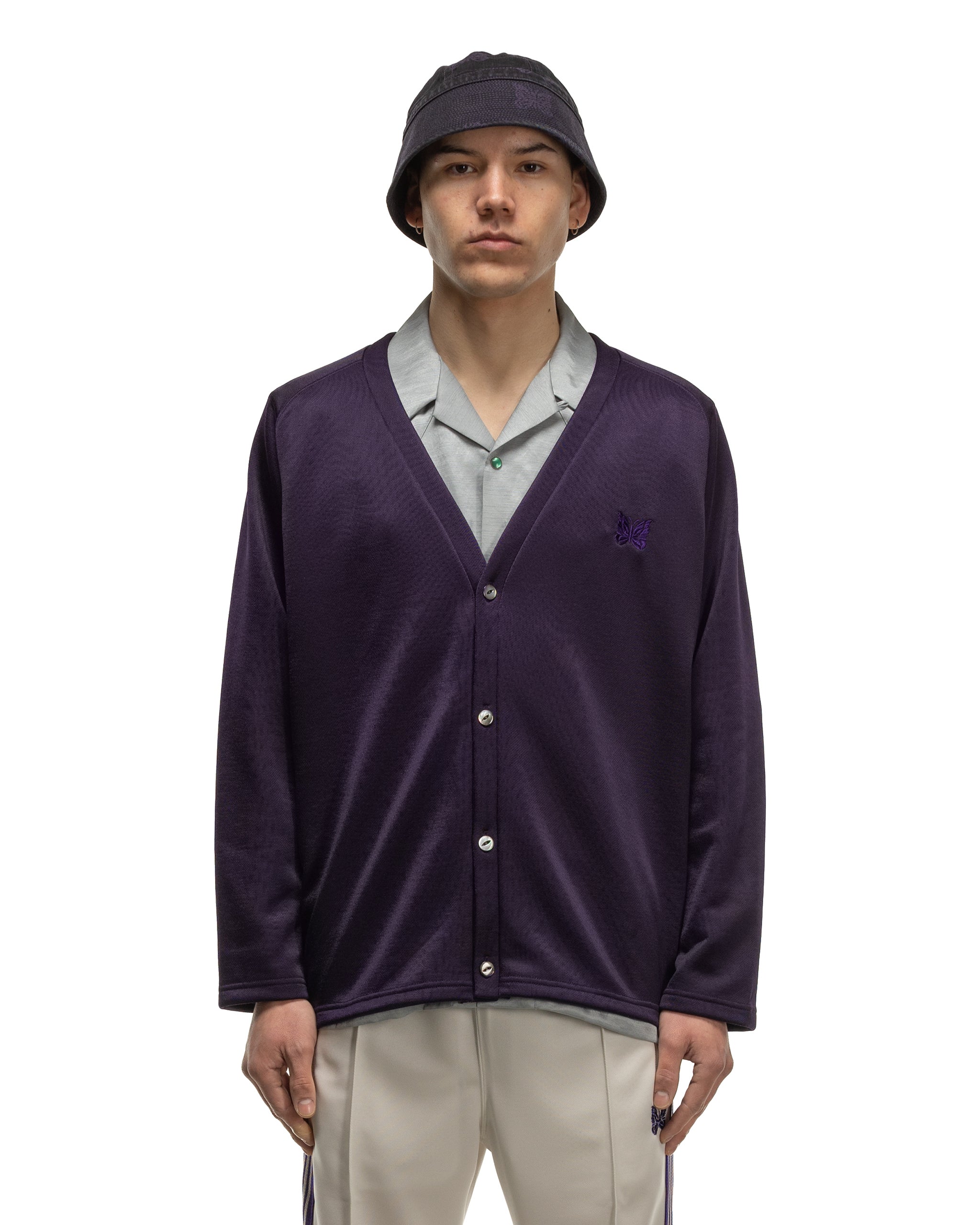 V Neck Cardigan - C/PE Bright Jersey Eggplant