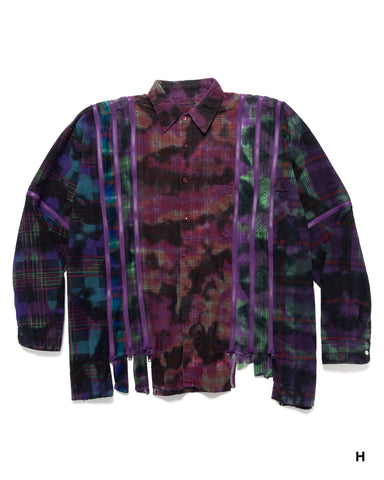 Flannel Shirt -> 7 Cuts Zipped Wide Shirt / Uneven Dye | HAVEN